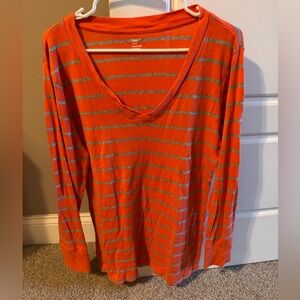 GAP Supersoft Orange and Gray Striped Top